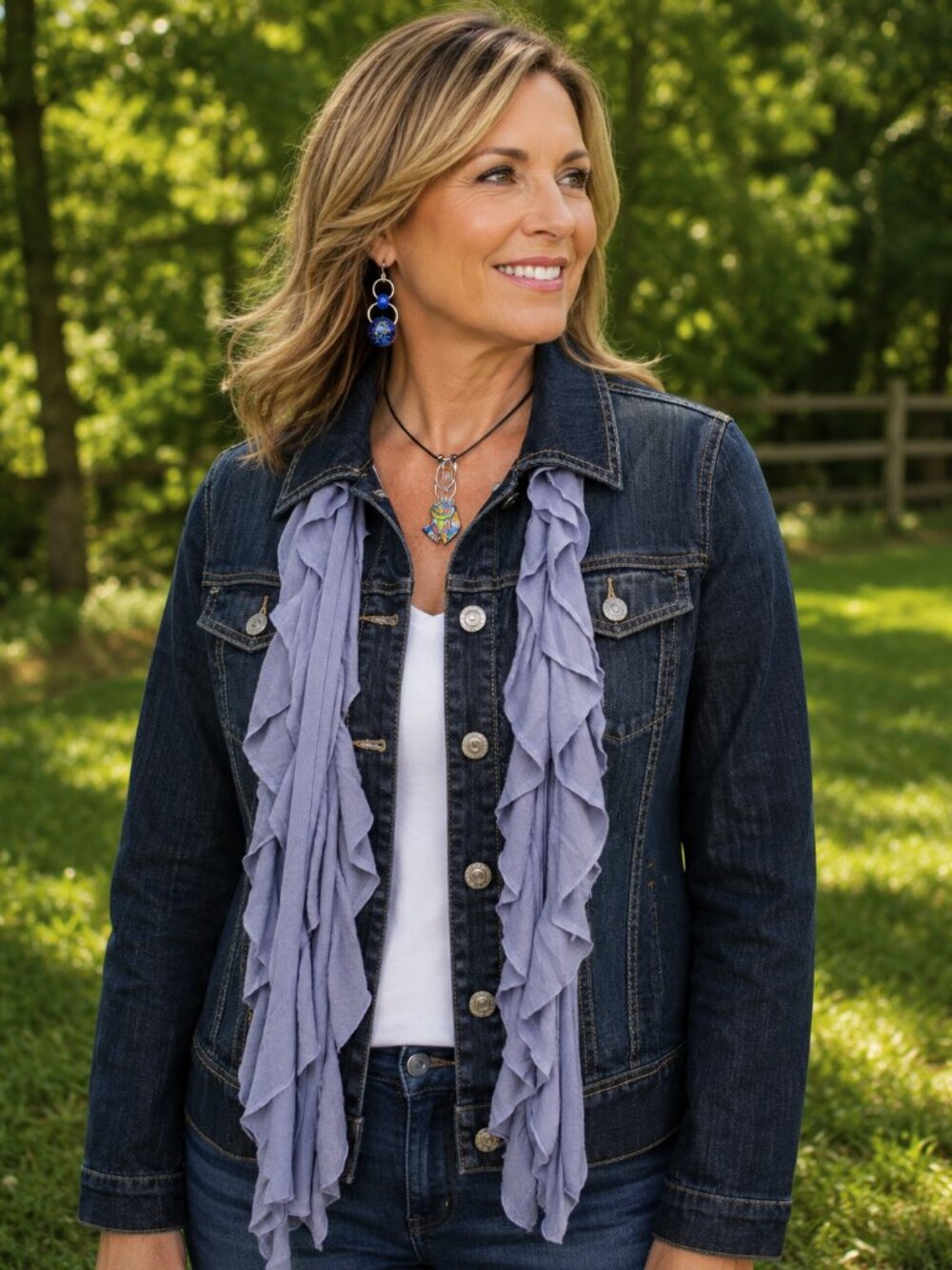Denim Blue Flutter Scarf Lightweight Women Accessory